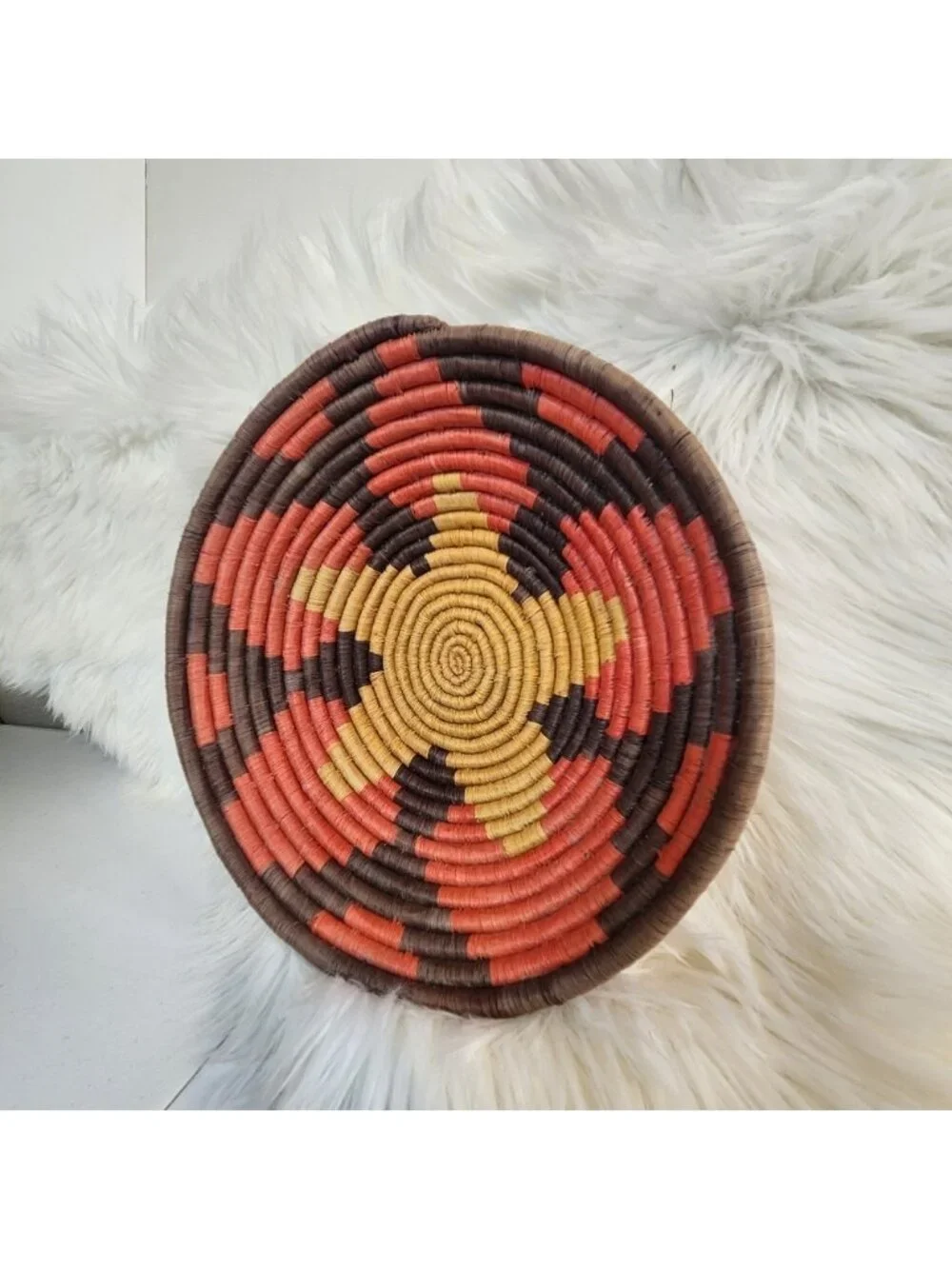 Vintage Quality Handwoven Thickcoil Star Batoro Raffia Basket Bowl 11